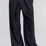 Calça em Lã Azul Marinho com Pinças Frontais Vivienne | SEMICOUTURE