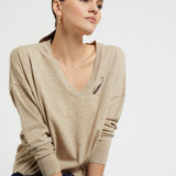Camisola de Malha Bege com Decote em V | ottod'ame