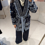 Casaco de Malha com Franjas Print Bandana Azul Marinho | VIOLETA