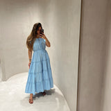 Vestido comprido Scotch & Soda de bordado inglês azul