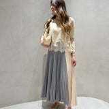 Saia midi plissada SEMICOUTURE bege e cinza