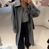 Calças Palazzo em Lã Azul Marinho com Cintura Elástica Joshy | SEMICOUTURE