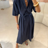 Vestido midi Ottod'ame em popelina azul marinho