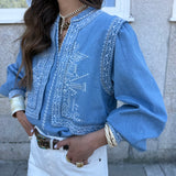Blusa Laura Denim Azul Claro com Bordado | BA&SH