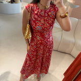 Vestido Midi Floral  em Vermelho | Violeta Store