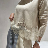 Camisola bege de malha SEMICOUTURE com renda