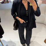 Polo Canelado Preto com Botões de Cristal | TWINSET