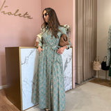 Vestido camiseiro midi com padrão verde