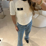 T-shirt de malha tricotada TWINSET em branco com contraste no