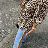 Calça de ganga Diana com franjas em camel
