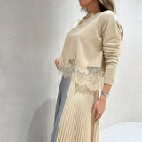 Camisola bege de malha SEMICOUTURE com renda
