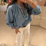 Blusa Denim com Folhos | Violeta Store