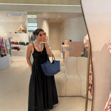 Vestido Longo Preto em Musselina com Renda | Twinset