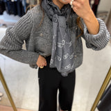 Cardigan em Mistura de Alpaca e Lã Cinza com Fio Lurex | Liu Jo