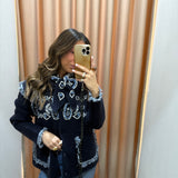 Casaco de Malha Azul Marinho com Franjas | VIOLETA