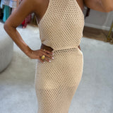 Vestido midi Twinset de punto beige con abalorios