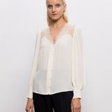 Camisa Branca Jacquard com Renda | TWINSET