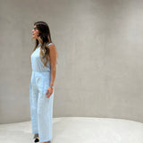 Calça palazzo SEMICOUTURE em linho azul