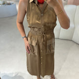 Vestido midi TWINSET estilo safari em kaki