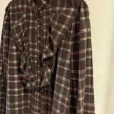 Blusa de Xadrez Castanha com Folhos na Gola | VIOLETA