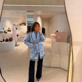 Casaco de Malha com Franjas Print Bandana Azul Claro | VIOLETA