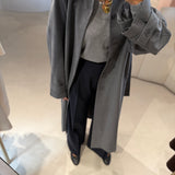 Calças Palazzo em Lã Azul Marinho com Cintura Elástica Joshy | SEMICOUTURE