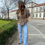 Calça de ganga Diana com franjas em camel
