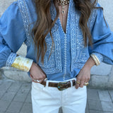 Blusa Laura Denim Azul Claro com Bordado | BA&SH