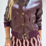 Casaco em Pele Sintética Bordeaux com Botões | TWINSET