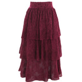 Saia Glória Bordeaux Midi em Tricot Jacquard com Folhos | CECILIA PRADO
