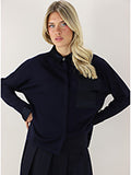 Cardigan Laetitia Azul-Noite em Lã | SEMICOUTURE