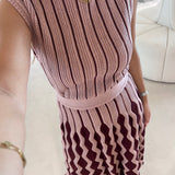 Saia Midi em Tricot Bordeaux e Rosa Francis | CECILIA PRADO