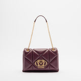 Mala acolchoada bordeaux com logo metálico à frente| Love Moschino
