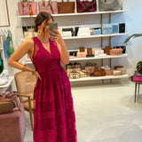 Vestido comprido TWINSET renda macramé rosa