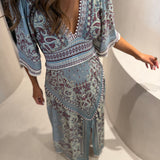 Vestido Midi Kátia Azul em Tricot Arabesco | CECILIA PRADO