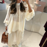 Blusa Renie Ecru em Georgette com Faixa | SEMICOUTURE