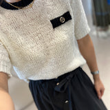 T-shirt de malha tricotada TWINSET em branco com contraste no