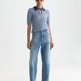 T-Shirt de Malha Azul com Gola Contrastante | Scotch & Soda