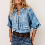 Blusa Laura Denim Azul Claro com Bordado | BA&SH