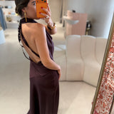 Vestido Longo Castanho em Cetim | LIU JO