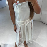 Vestido twinset em seda e renda chantilly