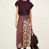 Saia Midi Assimétrica Estampada Bordeaux Ilixia | ba&sh