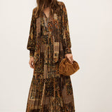 Vestido Midi Boho Chic Estampado com Fios Dourados Pierta | ba&sh