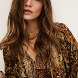 Vestido Midi Boho Chic Estampado com Fios Dourados Pierta | ba&sh