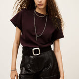 T-shirt em Algodão Bordeaux com Ombroreiras Pio | ba&sh