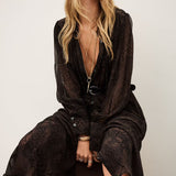 Vestido Midi Boho Chic com Print Pele de Cobra Castanho | ba&sh