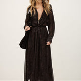 Vestido Midi Boho Chic com Print Pele de Cobra Castanho | ba&sh