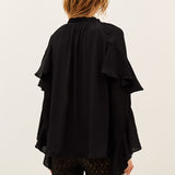 Blusa Betty Preta em Voile com Folhos e Laços | BA&SH