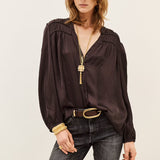 Camisa Cessia Berinjela com Folhos | BA&SH