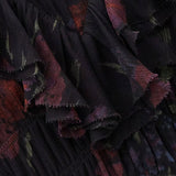 Vestido Dova Preto Midi com Padrão Floral e Folhos | BA&SH
